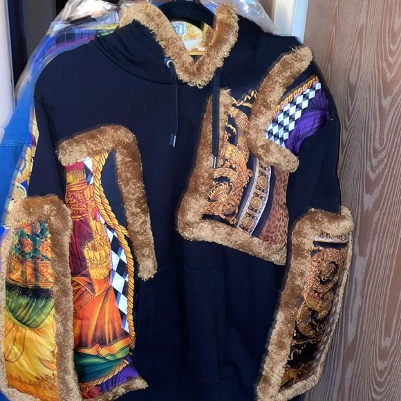 Very Rare Versace Pillow Talk Silk Paneled Fringed Hoodie - Picture 3 of 9